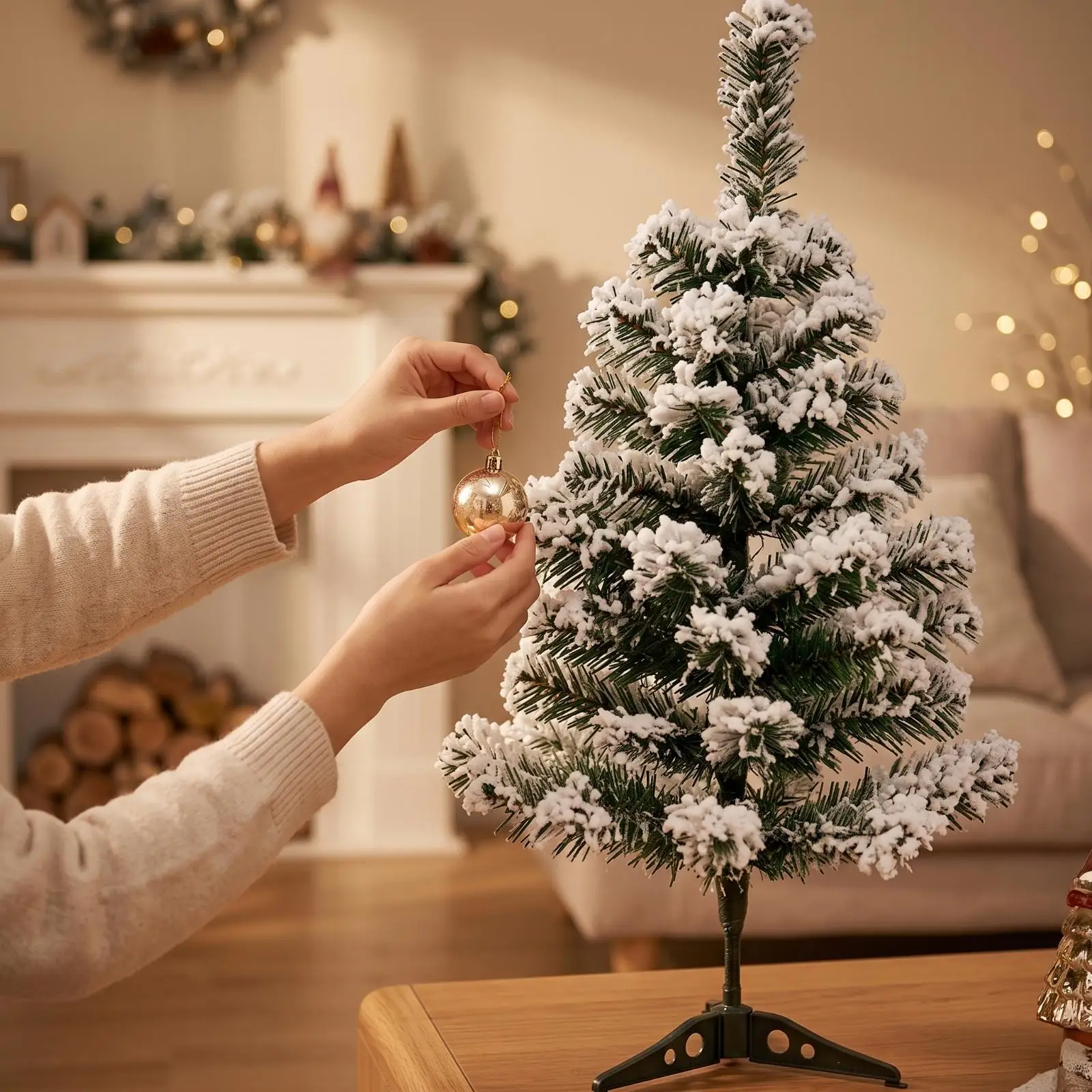 Snowy Mini Christmas Tree Festive Tabletop Ornament Realistic Foliage Sturdy Support for Seasonal Home Display