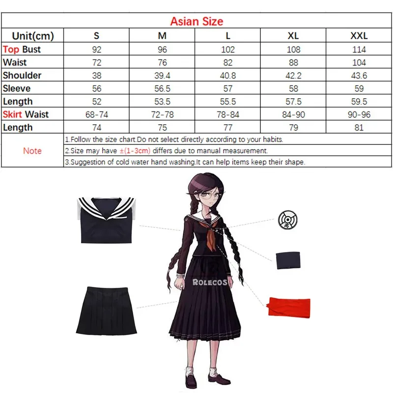 ROLECOS jeu Danganronpa kostum Cosplay Toko Fukawa kostum cosplay wanita noirole seragam Halloween haut jupe cravate