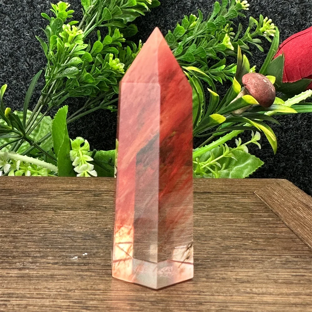 Red Natural Stone Crystal Quartz Healing Hexagonal Column Wand Energy Ore Suitable for Home Decoration Ornaments