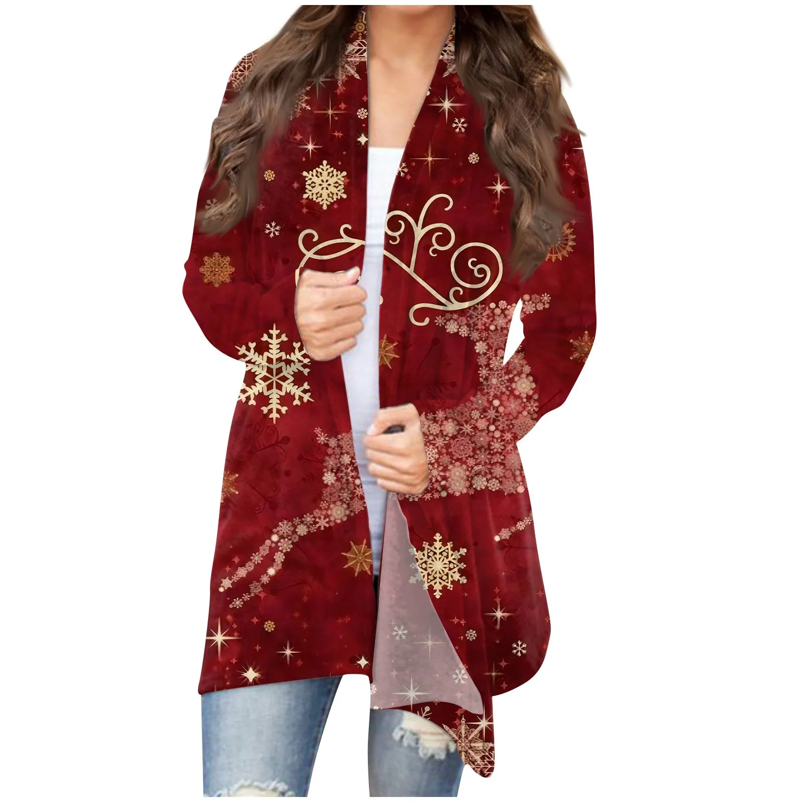 Women'S Christmas Long Sleeve Front Cardigan Printed Top Lightweight Jacketautumn And Winter New Fashion Simple Versatile 2023