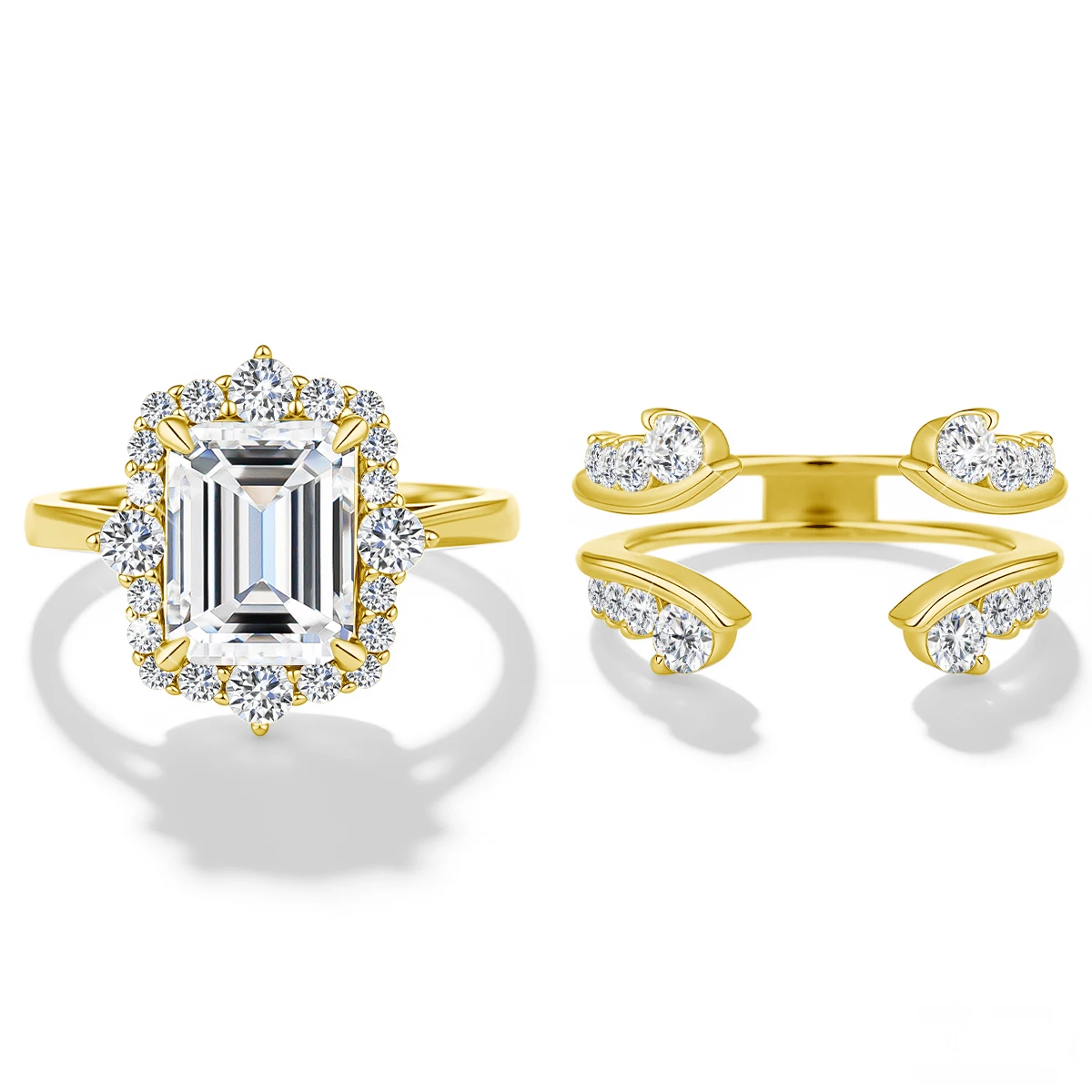 

Новое роскошное высококачественное женское кольцо с изумрудной огранкой из муассанита, позолоченное 14-каратным золотом, свадебное украшение в благородном ретро-стиле, комплект обручальных колец