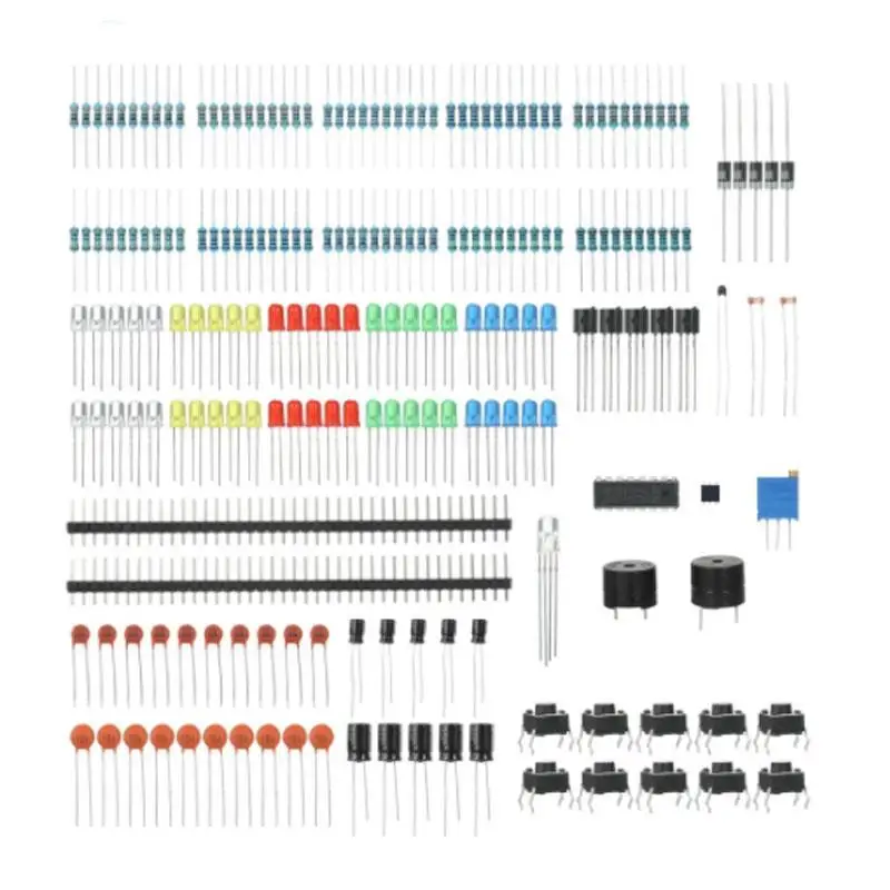 DIY Electronics Kit Accessory Pack Capacitor Resistor LED Light Active Passive Ceramic Chip Button Aluminum Electrolytic for R3