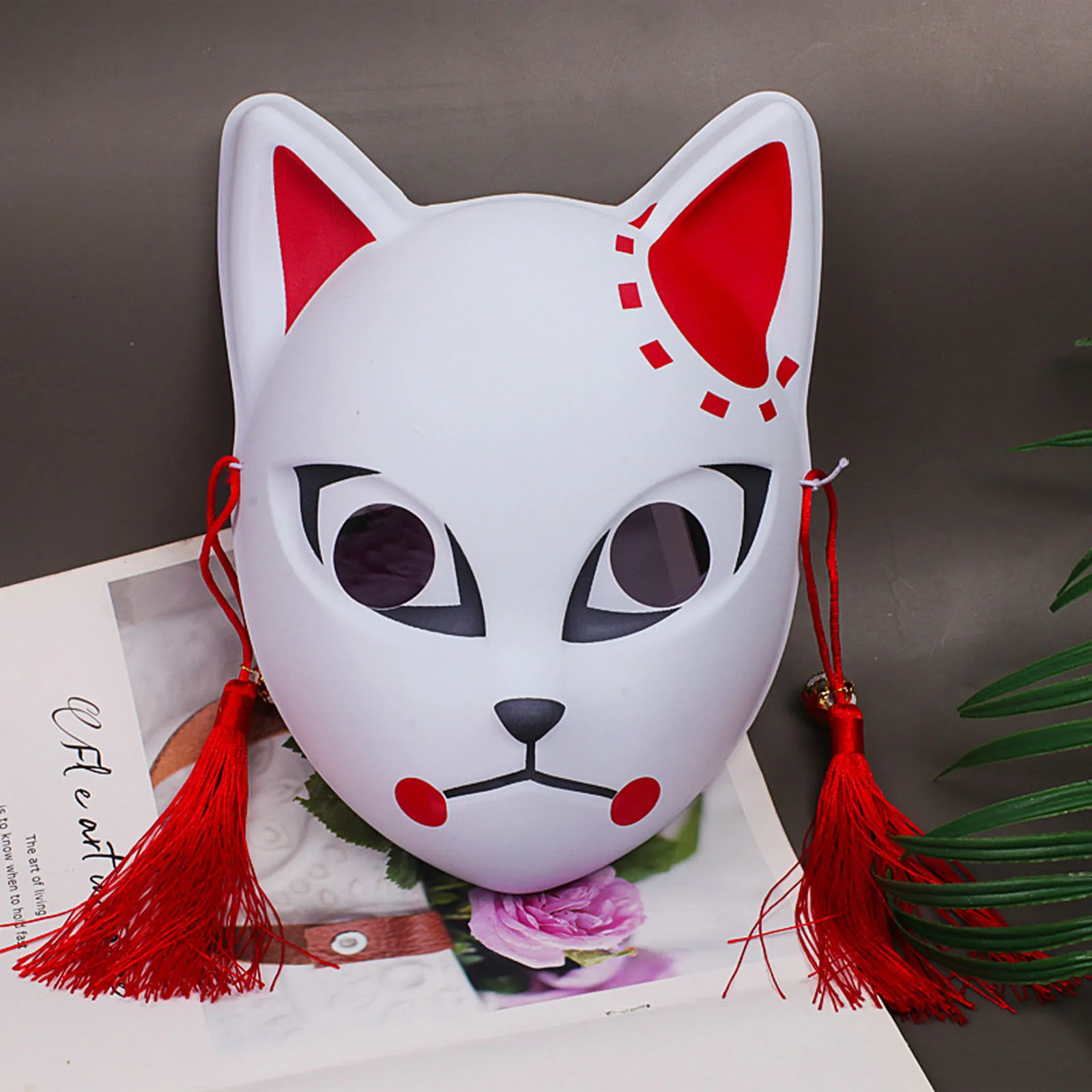 Stijlvol Fox-masker met anime-personage met realistische Fox-functies en kwastdetails Gezichtsmasker voor Halloween-kostuumevenementen