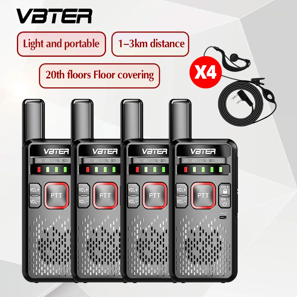 

Портативная рация VBTER, 2/4 шт., 16-канальная UHF WBT-V1, мини FM-радио связи, 3-5 км, двусторонняя любительская радиостанция на большие расстояния