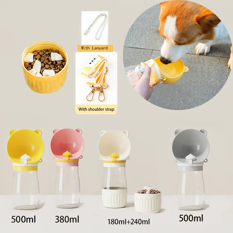 Portable Dog Water Bottle With Food Container For Small Large Dogs Cats Outdoor Walking Leakproof Pet Bowls Chihuahua Supplies