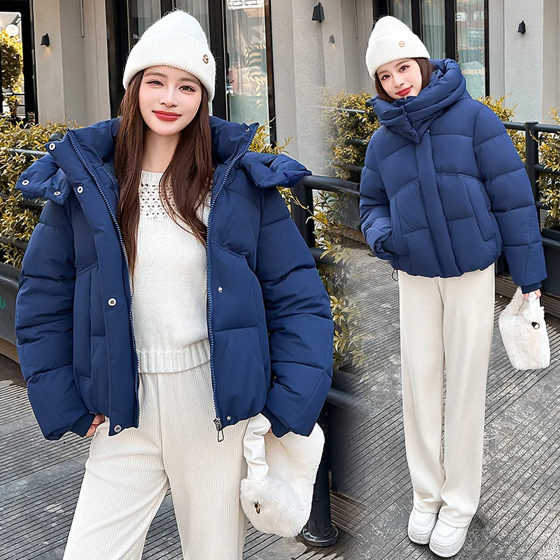 

Korean Down Cotton Jacket Women Hooded Parkas Winter Cotton Padded Coat Thick Warm Loose Female Snow Wear Outwea Short Jacket
