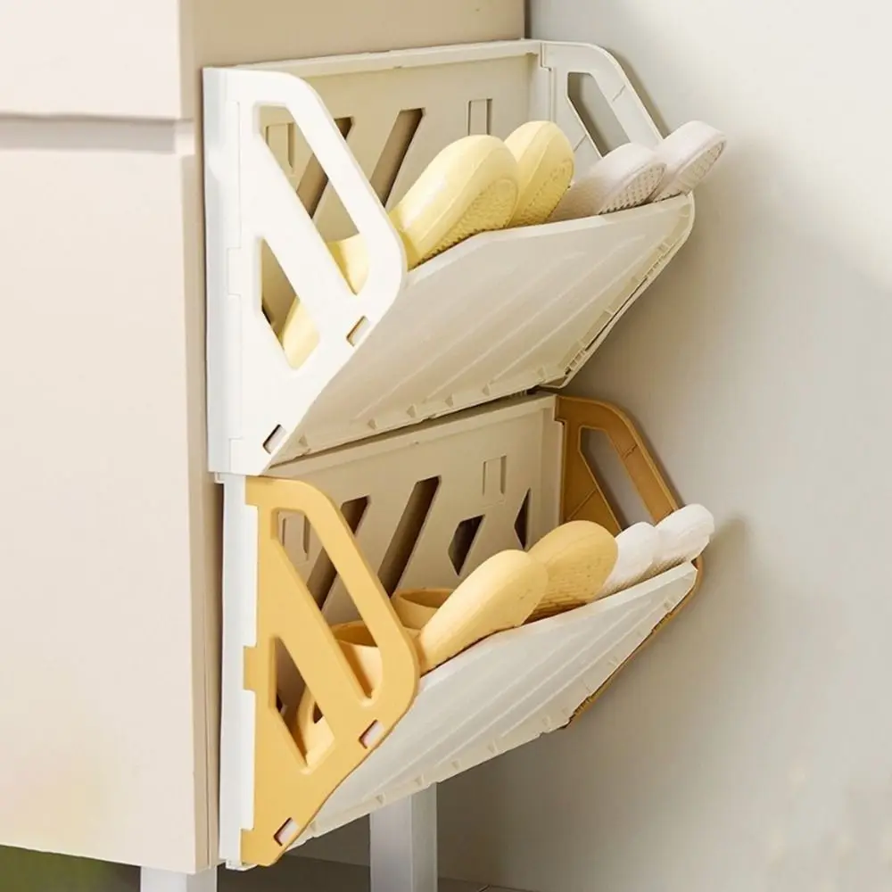 

Multifunctional Plastic Folding Shoe Rack No Punching Space Saving Door Shoe Rack Large Capacity Wall-Mounted Shoe Rack Bathroom