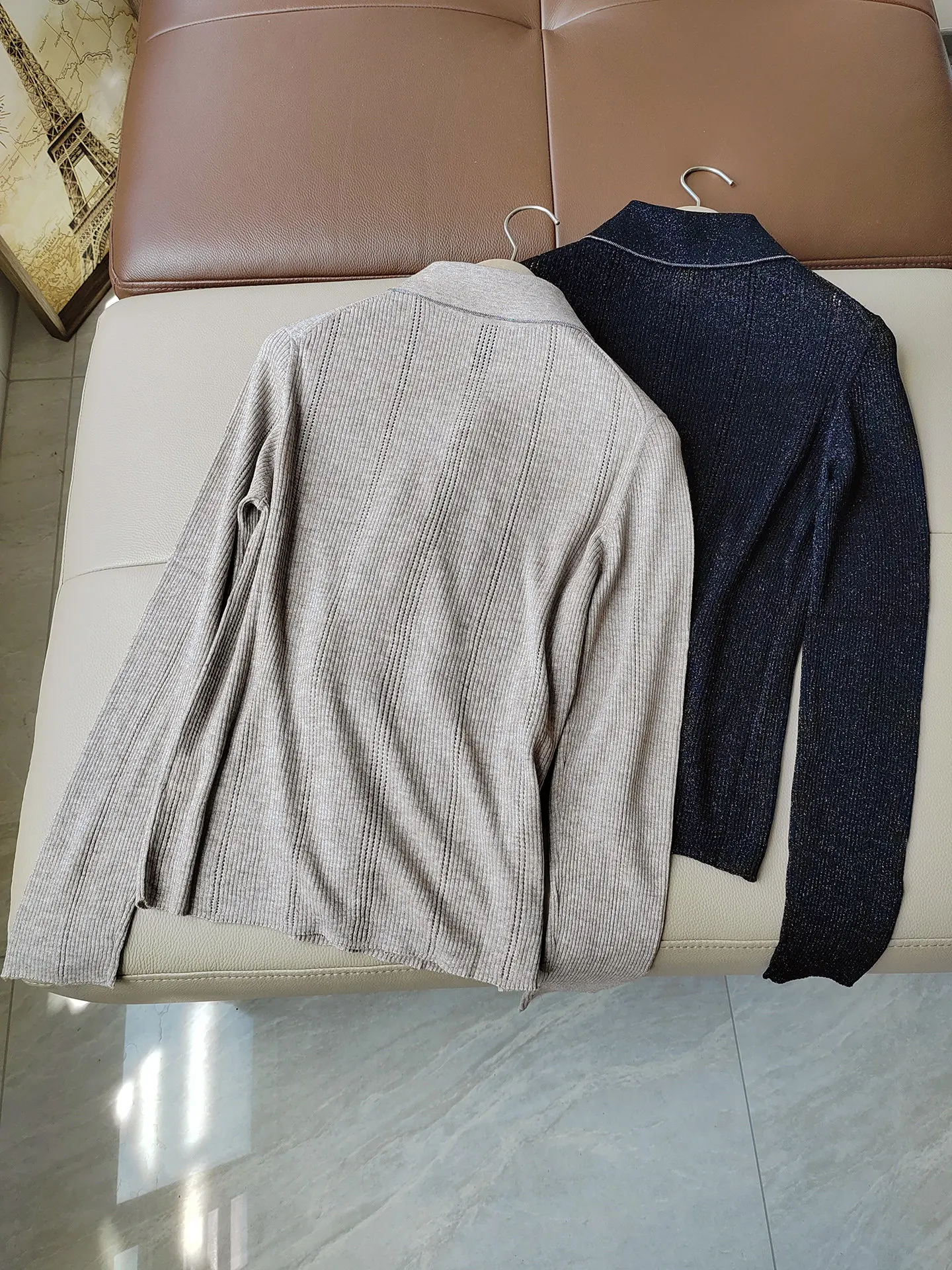 2026 Women's New Thin Shiny Silk Polo Collar Wool Long Sleeved Knitted Sweater Top