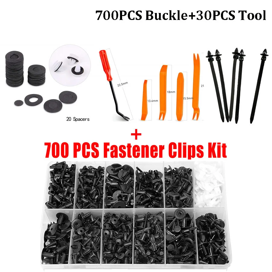 

700 PCS Mixed Car Fastener Clips Boxed Car Door Bumper Panel Fender Retainer Push Rivet With 30PCS Tool