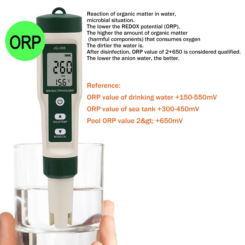 10 In 1 Digital PH Tester PH TDS Salt SG ORP Hydrogen Resistivity Temperature Monitor For Drinking Water