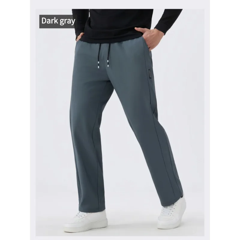 Calça masculina de cor sólida elástica de cintura alta casual com bolso reto