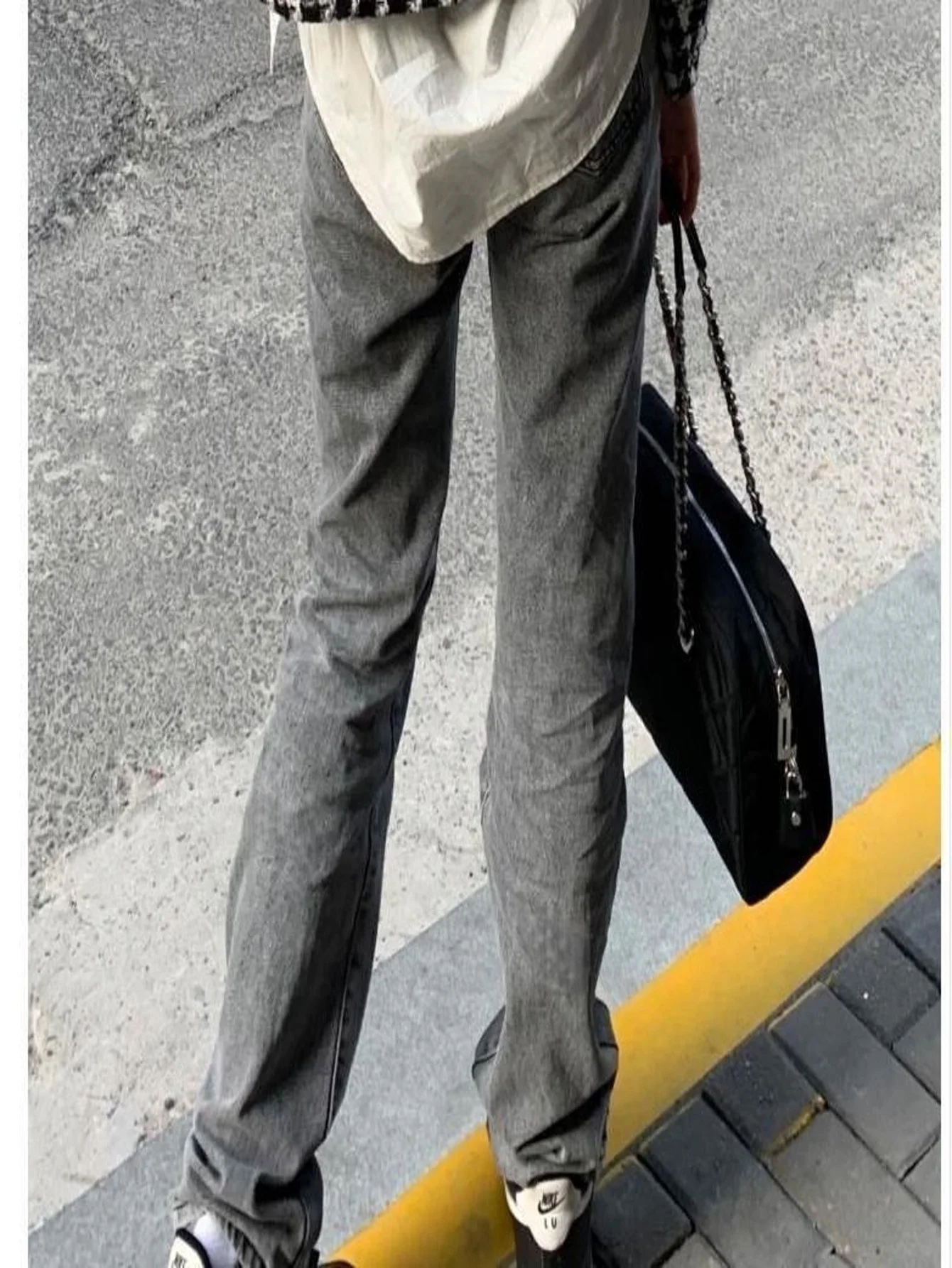 Pantalones vaqueros ajustados grises para hombre, originales Y2k Drip, unisex, a la moda, sin accesorios ni cinturones incluidos