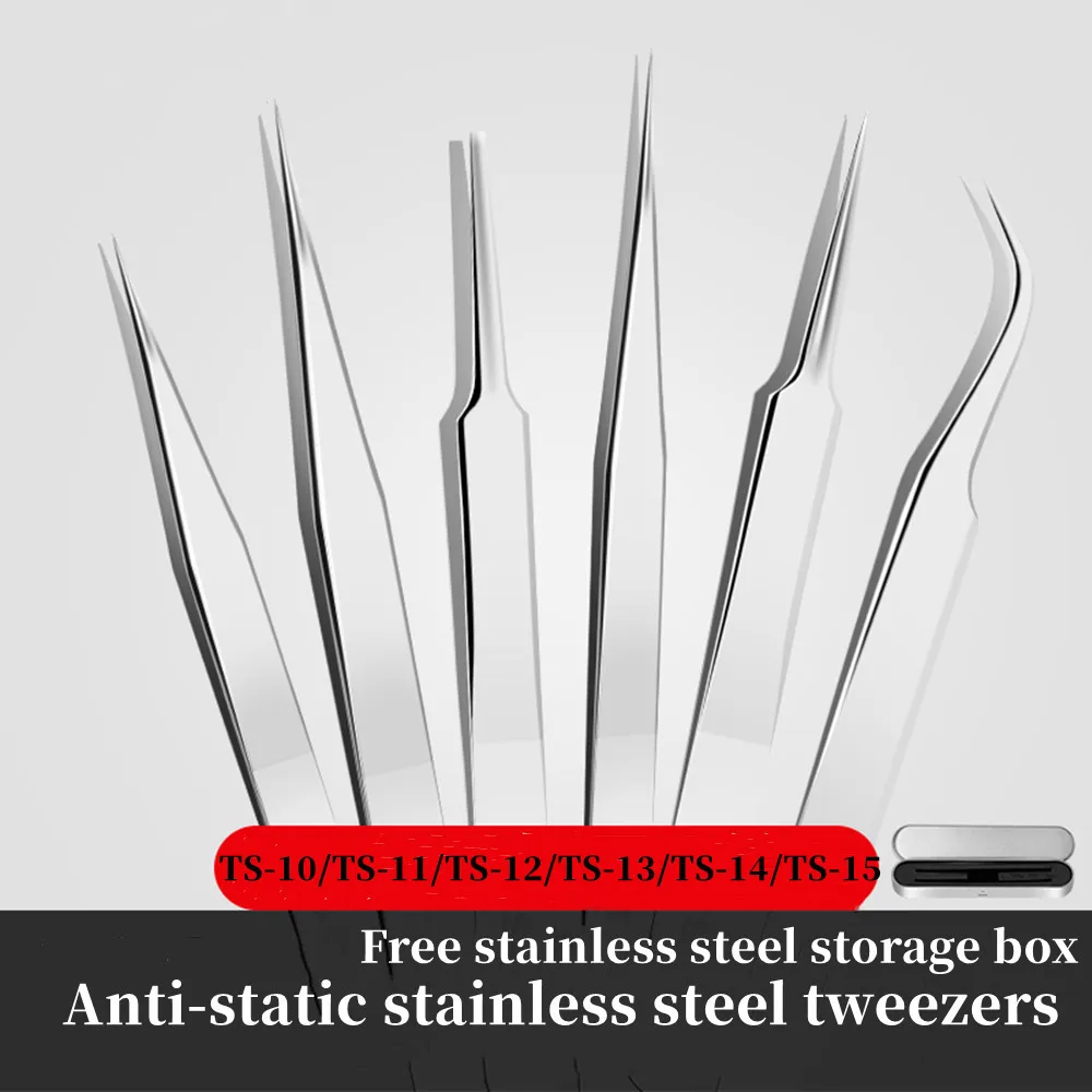 2pc Set Eyelash Extension Anti-Static Tweezers Stainless Steel Curved Straight Professional for 3D Volume Eyelash Extension