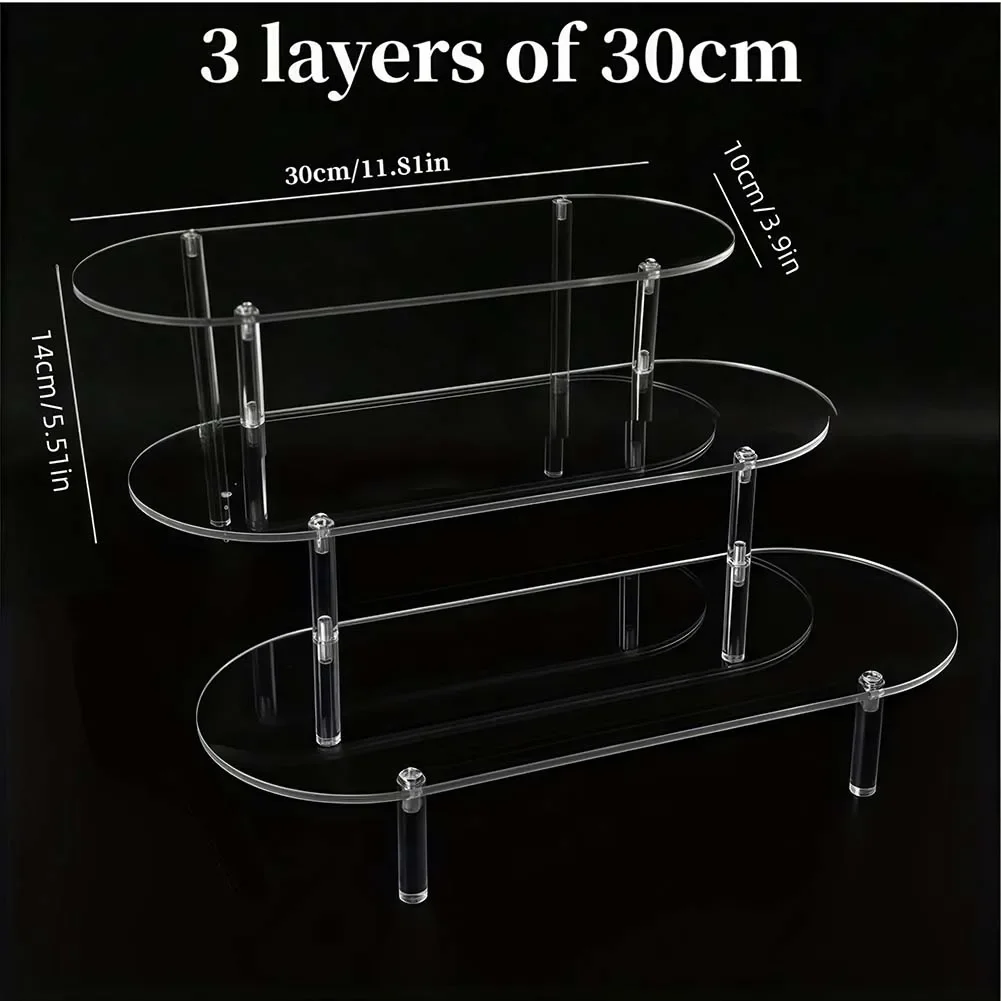 Transparent Acrylic Display Organizer 3-Tier Shelf for Showcasing Perfume Jewelry Cupcakes and Toys with Modern Minimalist Style