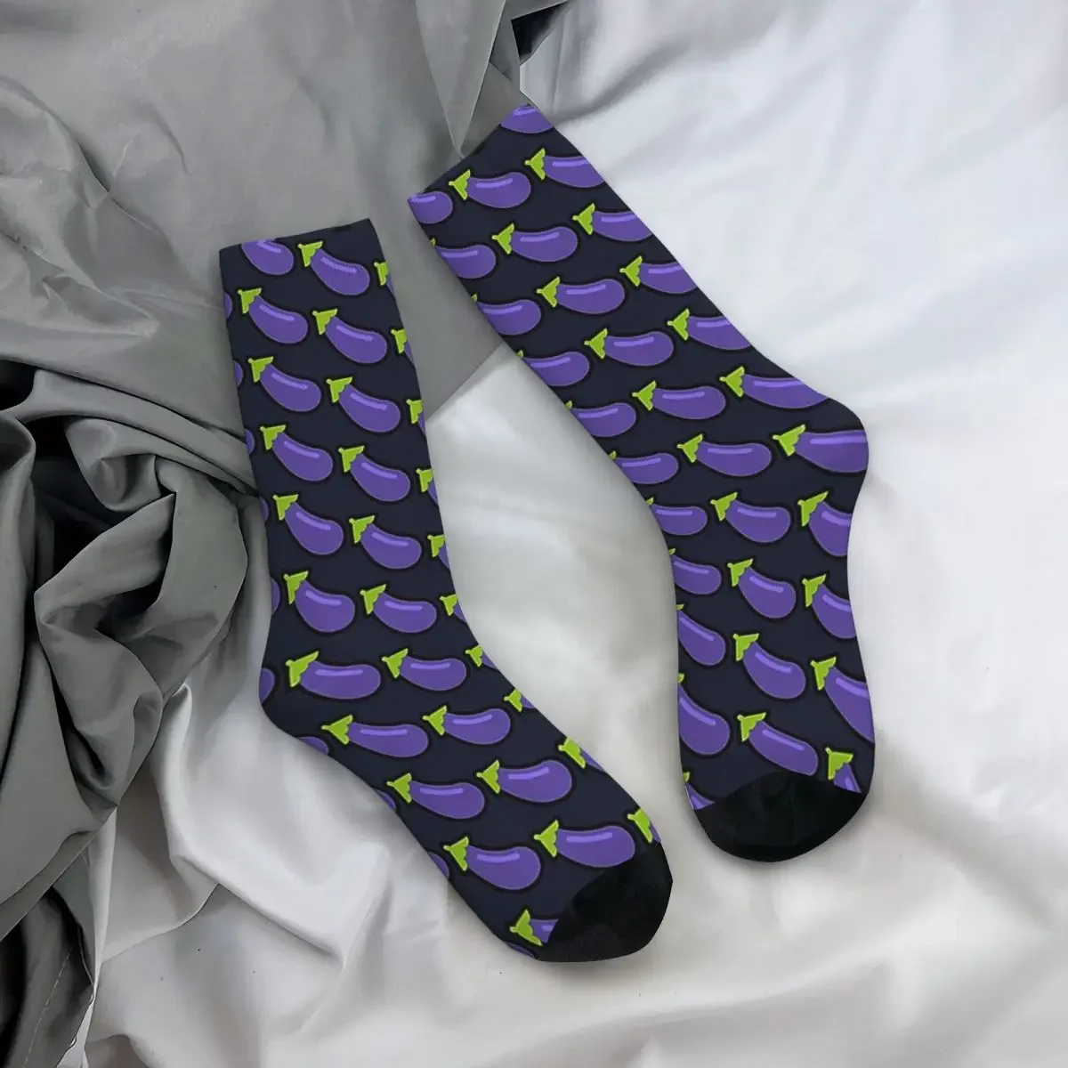 Eggplant Socks Harajuku Sweat Absorbing Stockings All Season Long Socks Accessories for Man's Woman's Christmas Gifts