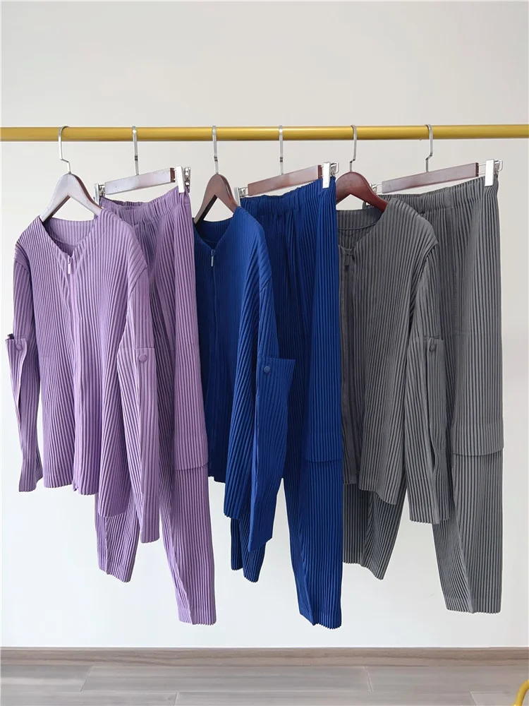 

Japanese Sle Women's Long Sve Zipper Top And Pants Set Pleated Slimming Tapered Harajuku Sle Faionable Autumn Spring...