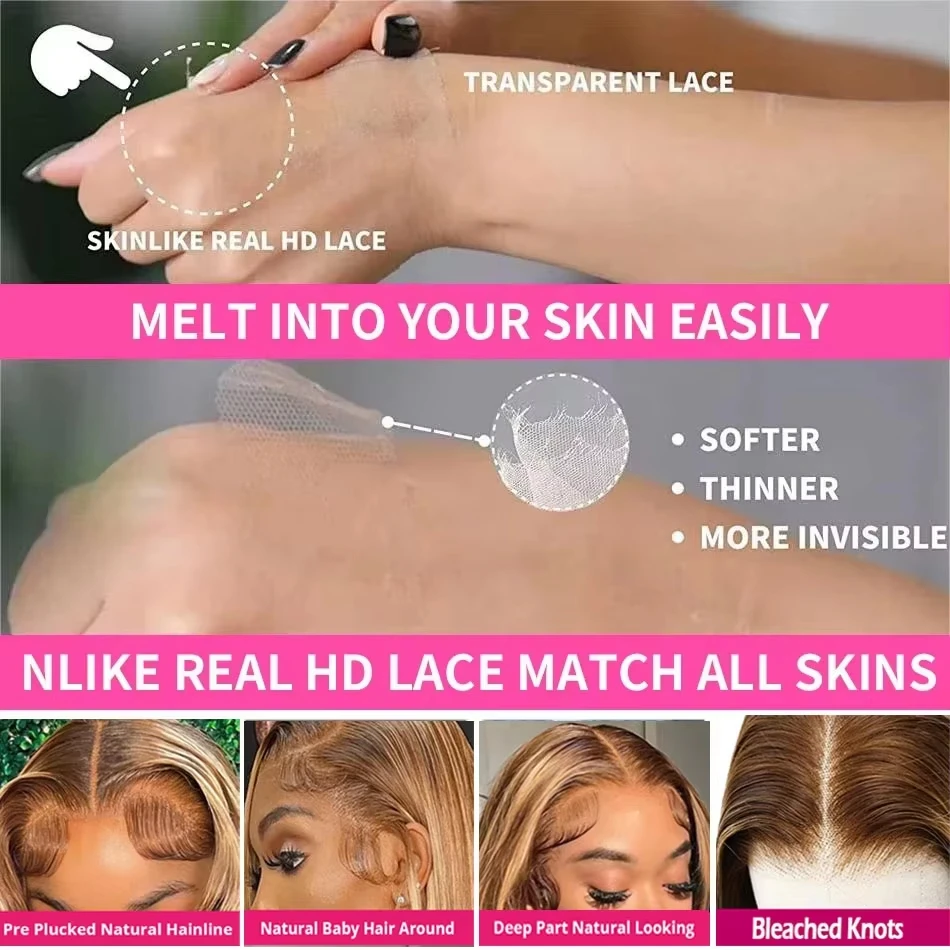 32 Inch 5x5 Straight Highlight HD Lace Front Human Hair 4x4 13x4 Lace Frontal Wigs 4/27 Ombre Honey Blonde Color Wig For Women image 6