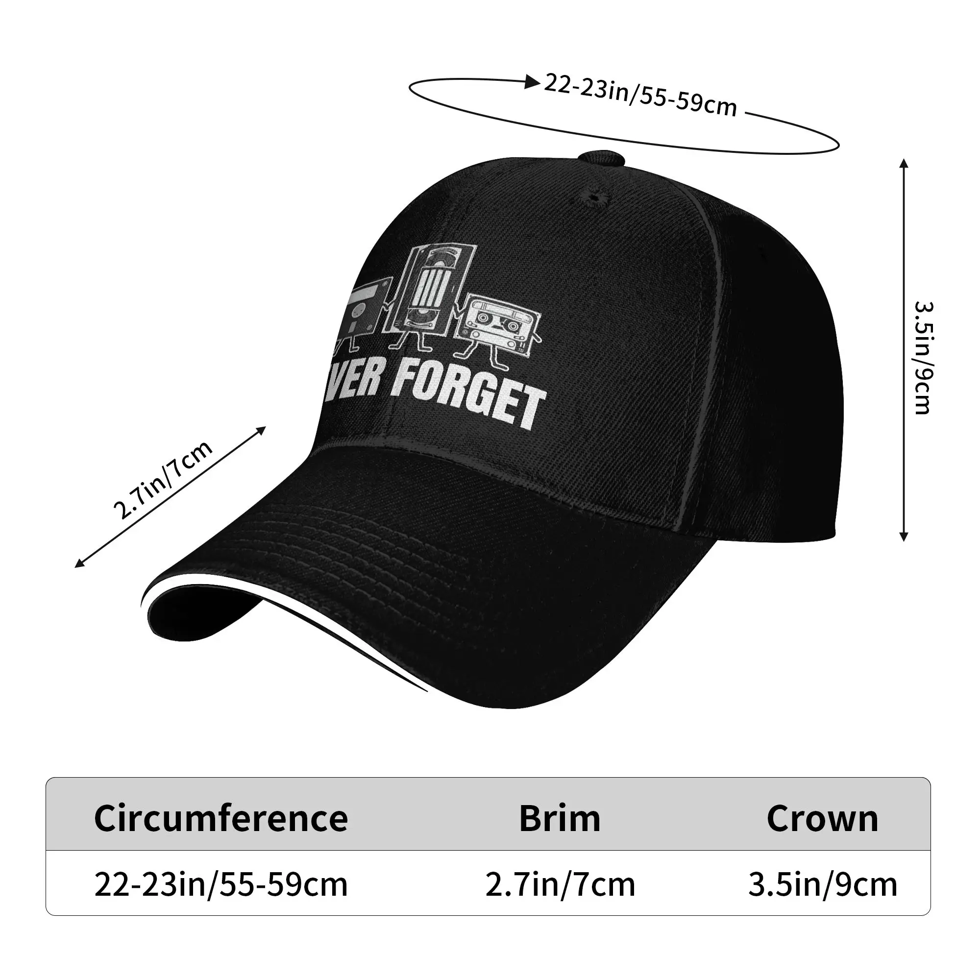 Summer Casual Baseball Cap Never Forget Audio Cassette  Running  Hip Hop Hats For Unisex-Teens Breathable  Classic Snapback Cap