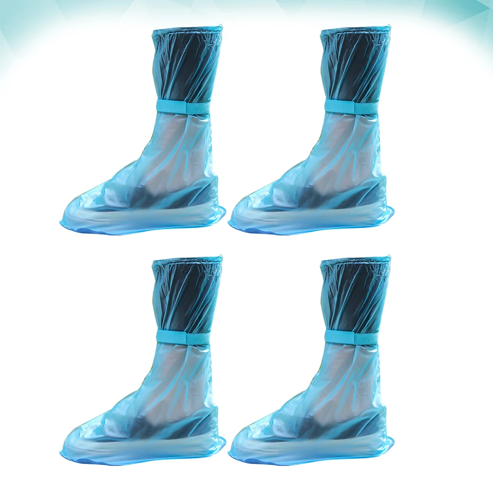 

2 Pairs Shoe Cover Waterproof Anti-skid Overshoes High-tube Blue Non-slip Travel