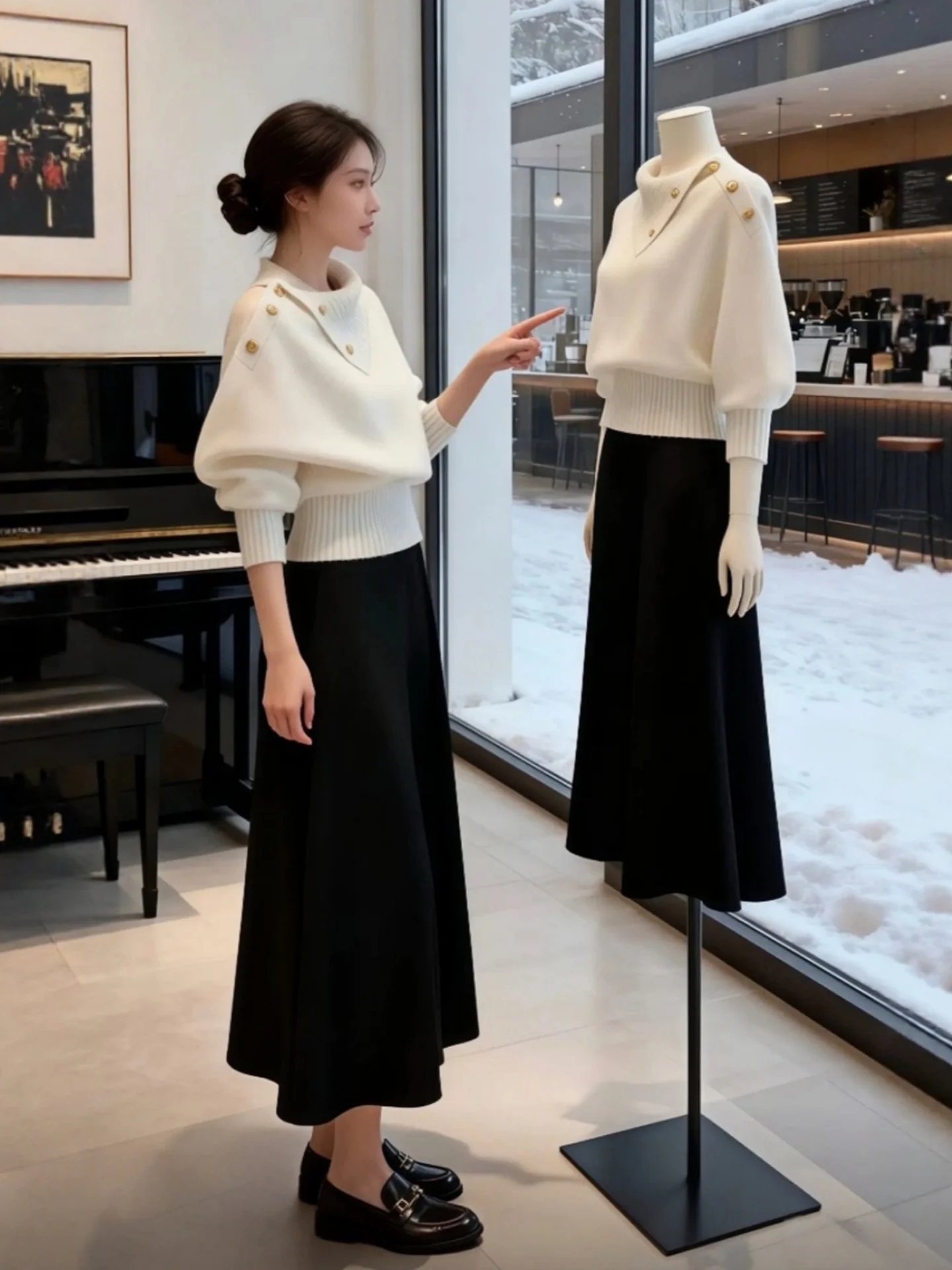 

Вязаный свитер с асимметричным воротником для женщин: осенне-зимний, высококачественный, в корейском стиле, для ношения как нижний или верхний слой, свободный крой