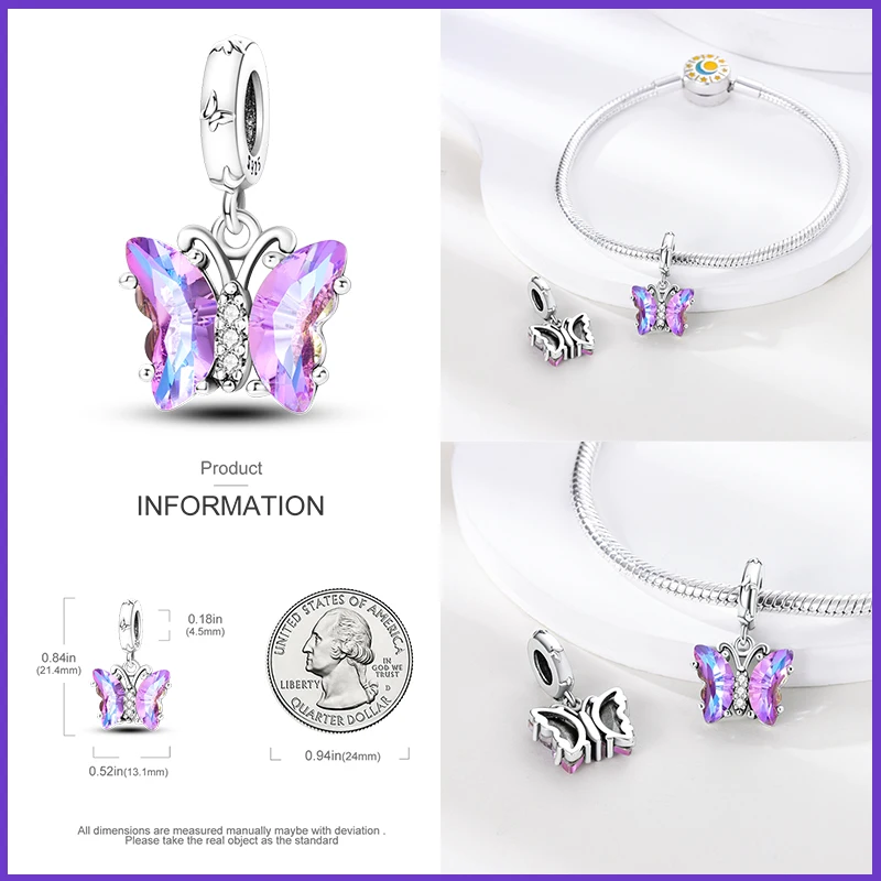 100% 925 Sterling Silver Fantasy Flying Dragon Mysterious Butterfly Charms Pendants Fit Qikaola Original Bracelets DIY Jewelry