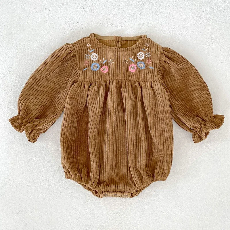 

Spring Baby Girl Clothing Corduroy Long Sleeve Embroidered Flowers Newborn Baby Girl Jumpsuit Autumn Toddler Baby Girl Romper