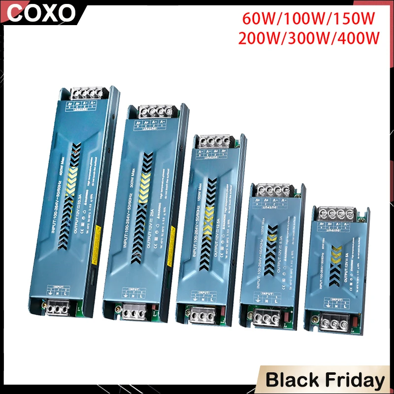 

AC100-240V to DC12/24V Switching Power Supply LED Lighting Transformers 60W 100W 200W 300W 400W LED Driver for Strip Lights