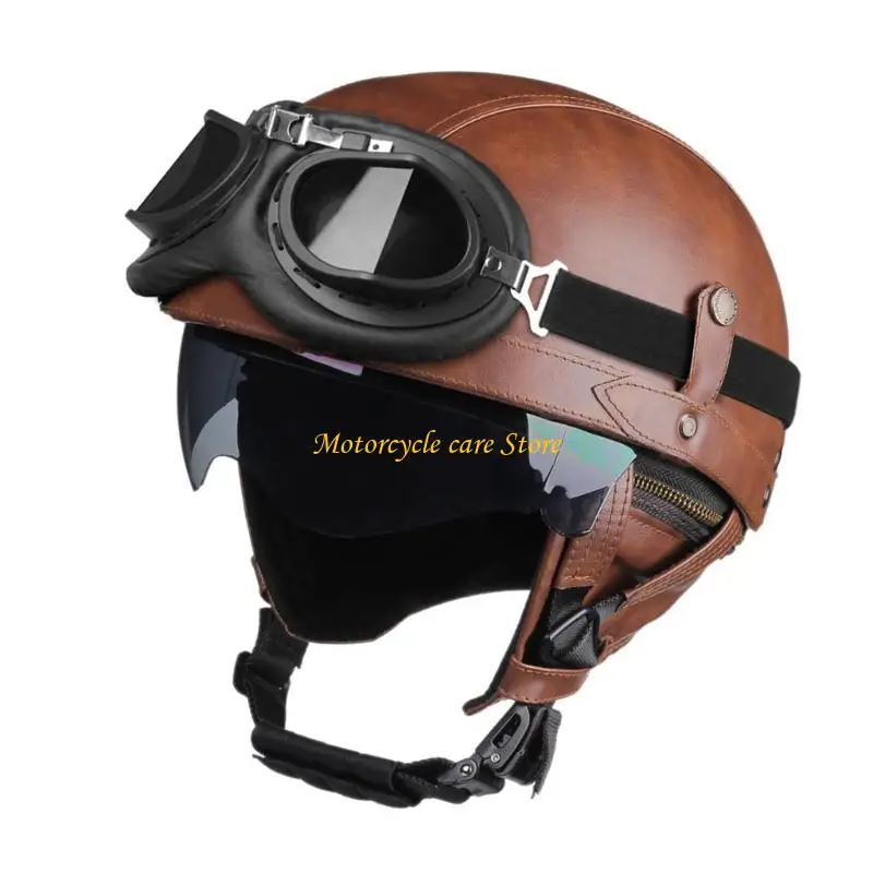 

U75F Vintage Open Face Motorcycle Helmets Retro 3/4 Designs Safety Helmets with Adjustable Liner Upgrades for Men & Women