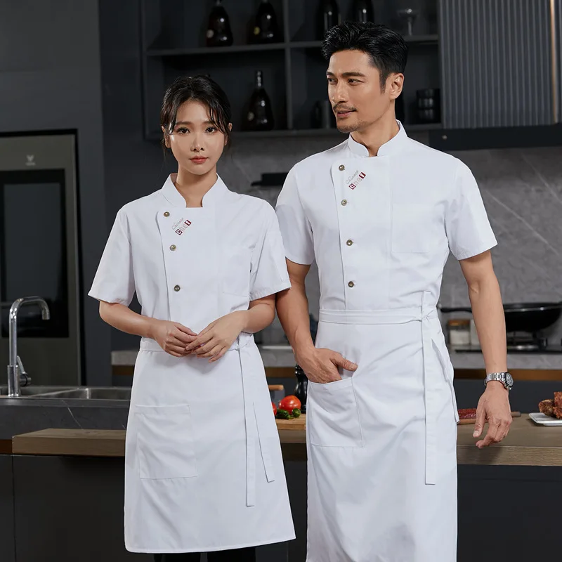 Summer Chef Overalls Short Sleeve Men's and Women's High-End Hotel Catering Restaurant Baking Canteen Kitchen Clothes Baking Emb