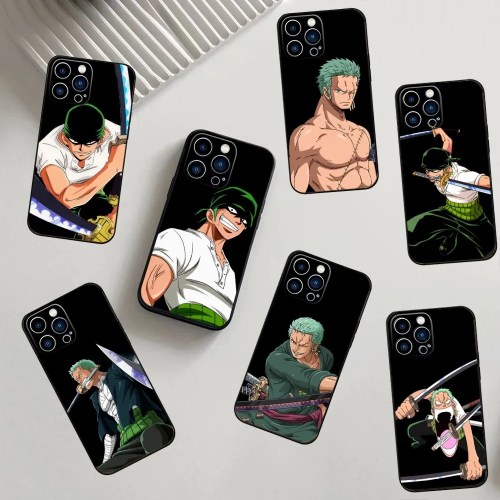 R-Roronoa Z-Zoro One P-Piece Phone Case For iPhone 16,15,14,13,12,11,Pro,X,XS,Max,XR,Plus,Mini Silicone Black Shockproof TPU