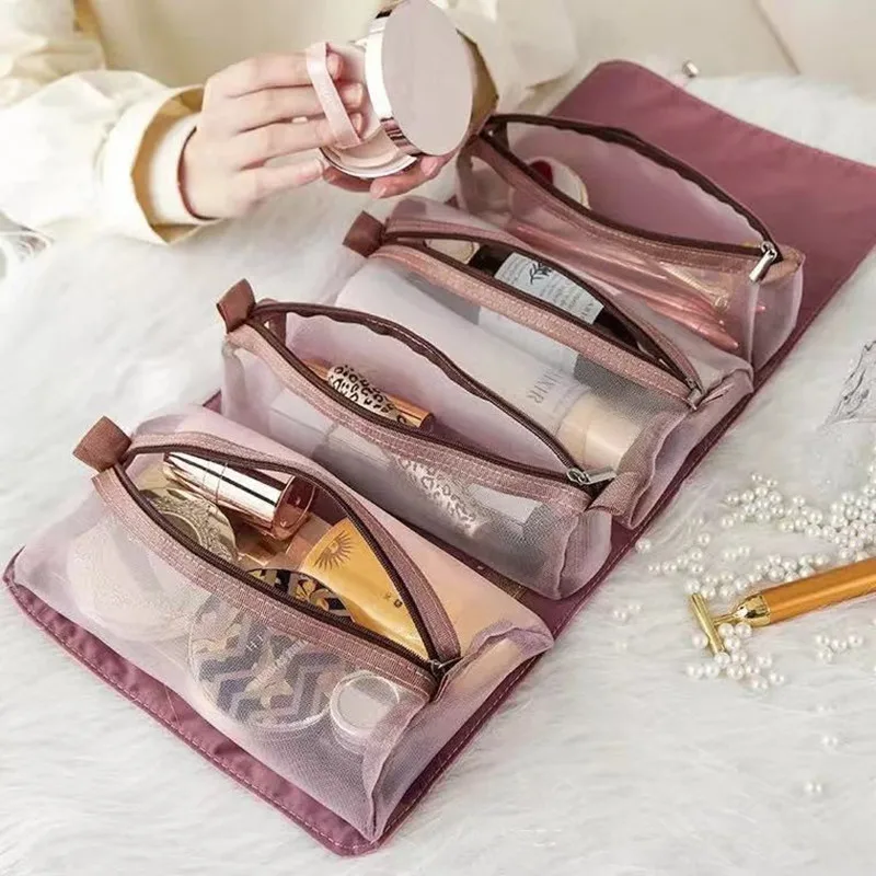 1Pc Four In One Makeup Bag With High Aesthetic Value, Portable And Large Capacity, Detachable And Foldable Storage Bag, Travel S