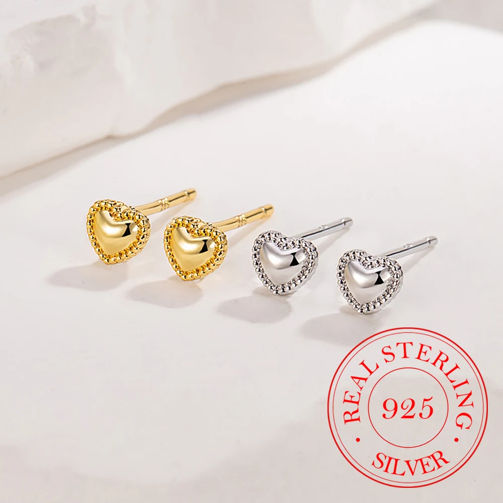 

925 Sterling Silver Simple Cute Heart Stud Earrings For Woman Christmas Gift Piercing Jewelry Aretes De Mujer Party Gifts