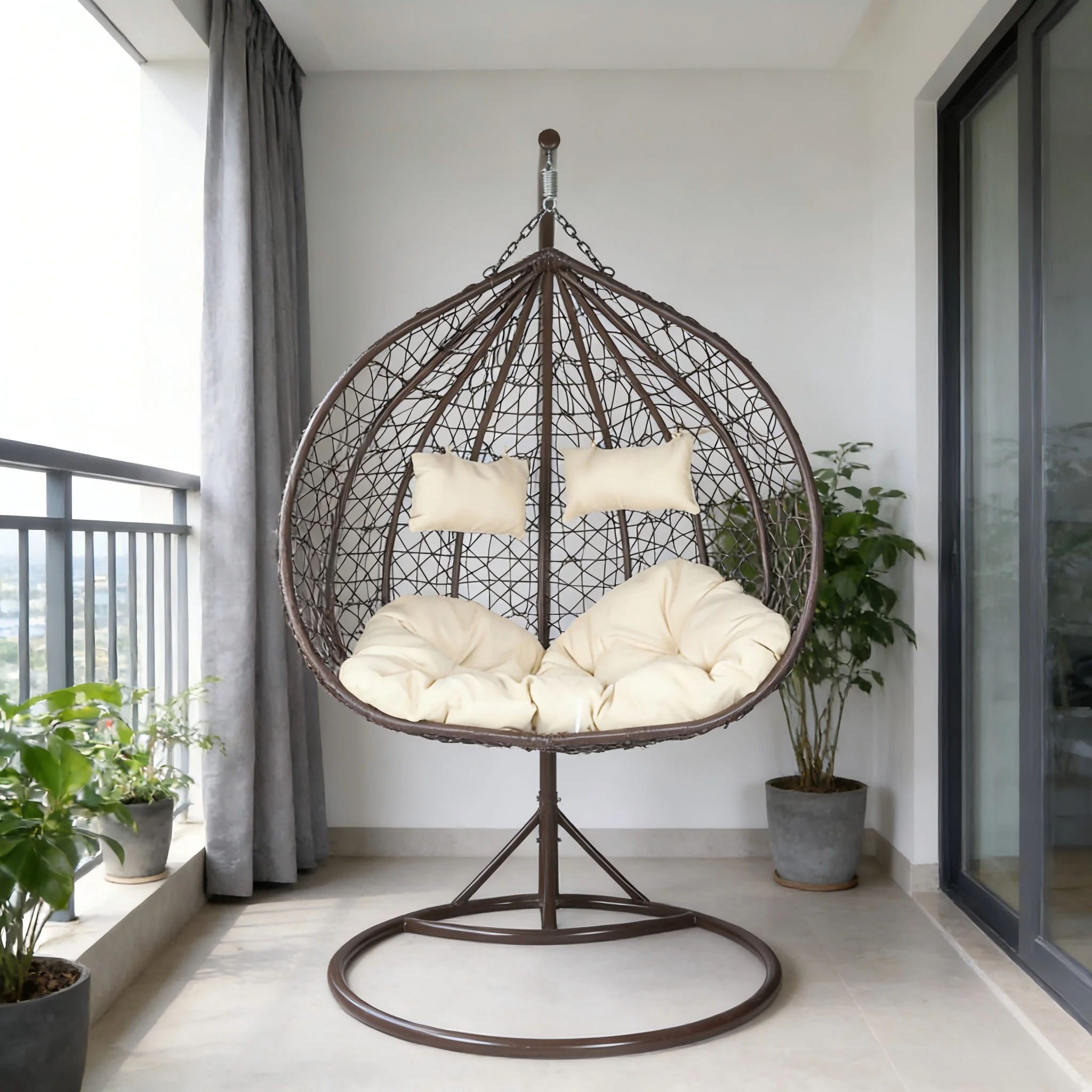 Outdoor Egg Chair, 2-Seat Rattan Swing Hammock, Patio Balcony Garden Furniture, Living Room Hanging Chair With Stand