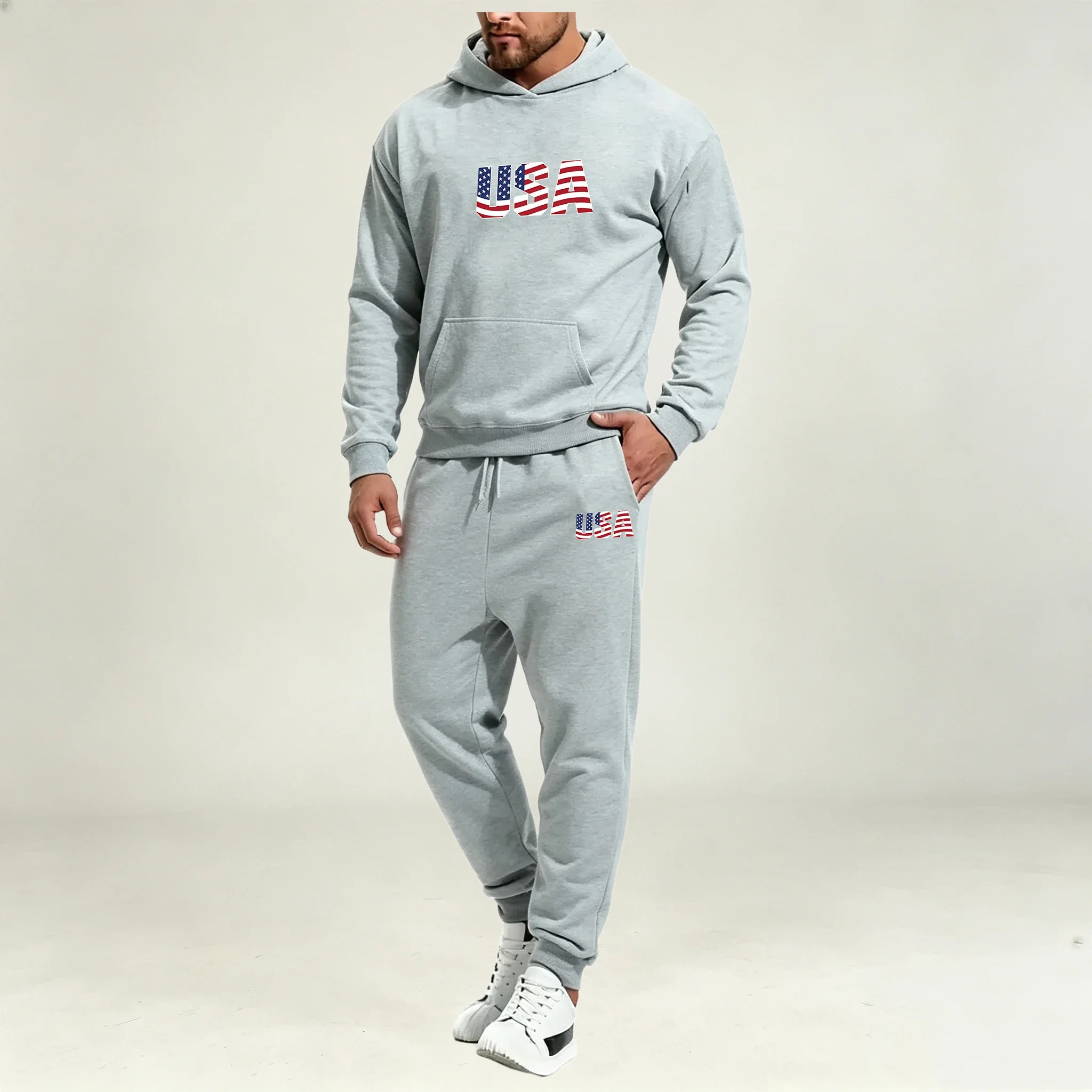 Men's Clothing Sets 2 Piece Autumn Winter Sport Casual Fashion Hoodies Pullover Jogger Sweatpants Loose Street Male Outfits Wear