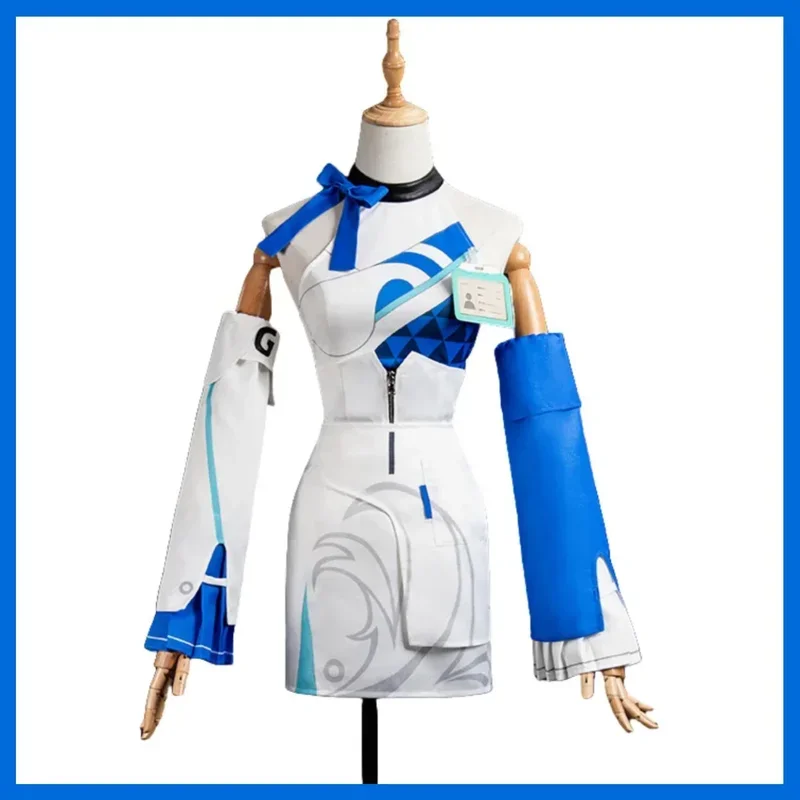 FC6Anime Game Wuthering Waves Yinlin Cosplay Costume GS 25 Wig Blue Dress Uniform  Woman Sexy Sailor Halloween Roleplay Sui@FC8！