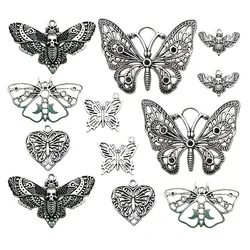 10/12pcs Hollow Moth Butterfly Design Charms Alloy Halloween Decoration Pendants for DIY Jewelry Making Accessories