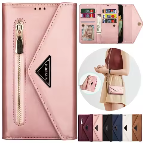 Wallet Multi-card Zipper Flip Leather Case For Samsung Galaxy S25 Ultra S24 Plus S23 S22 S21 S20 FE A13 A14 A51 A52 A53 A54 A71