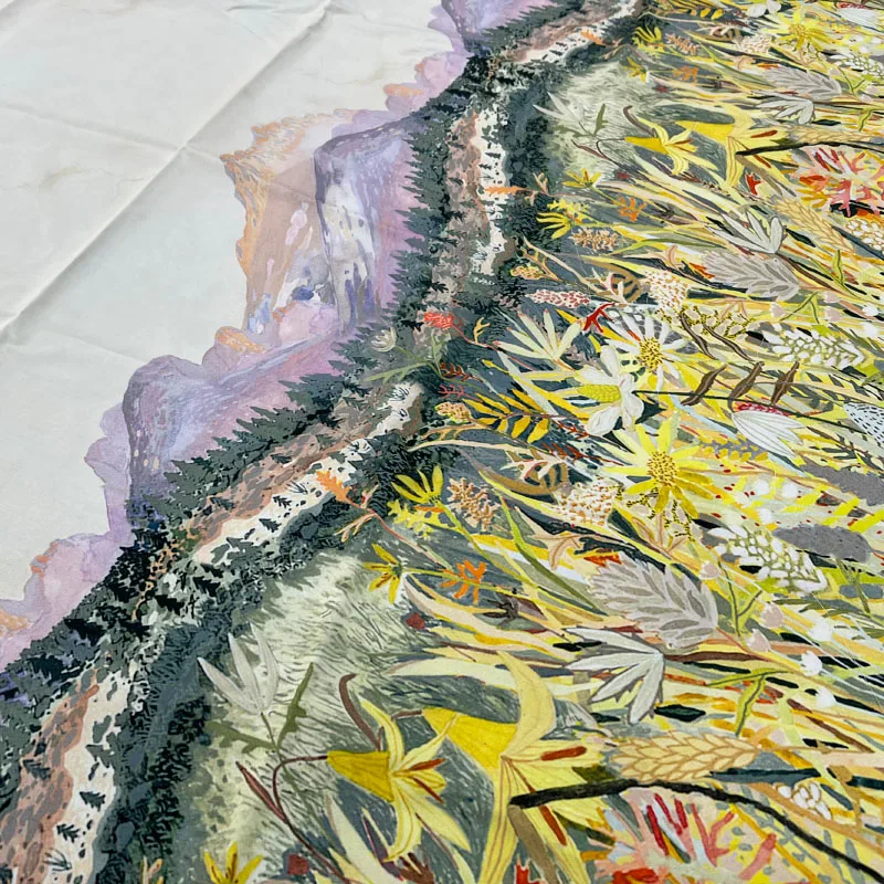 

Стиль картина маслом, желтый цветок и горный принт, поплиновая хлопковая ткань для платья, блузки, брюк, ткань «сделай сам», швейный материал
