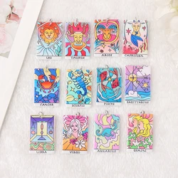 12Pcs 38*25MM Tarot Card Charms Magical Divination Crafts Acrylic Board Constellations Jewelry DIY Accessories