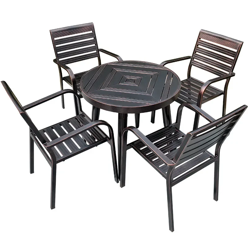 Cast Aluminum Outdoor Round Table and Chair Set Rustproof Patio Garden Furniture for Terrace Leisure