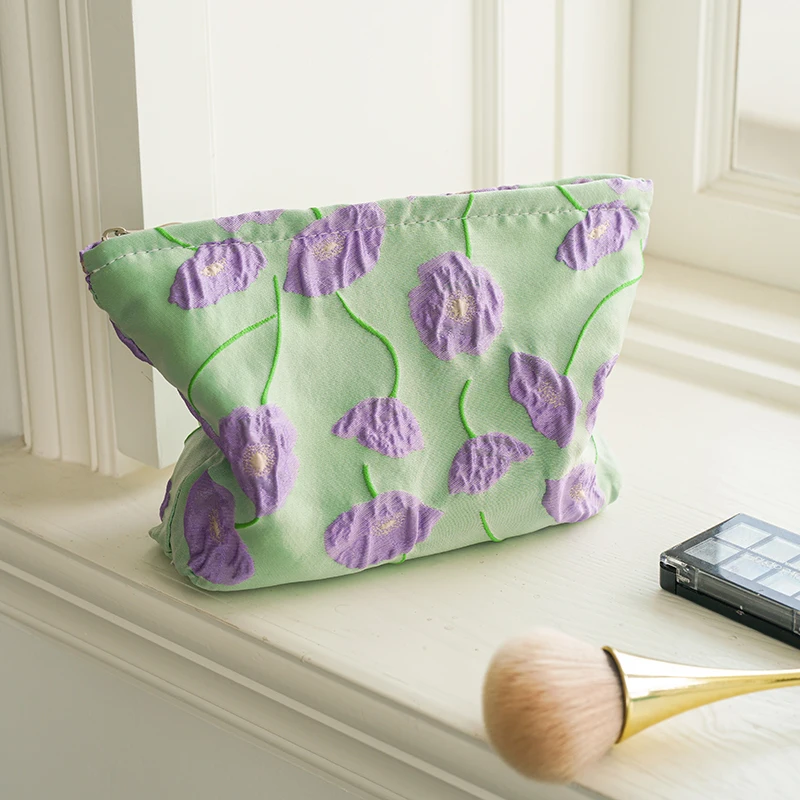 New Purple Alocasia Large Capacity Ladies Cosmetic Bag Portable Sanitary Napkin Storage Bag Travel Toiletry Bag Ins Style