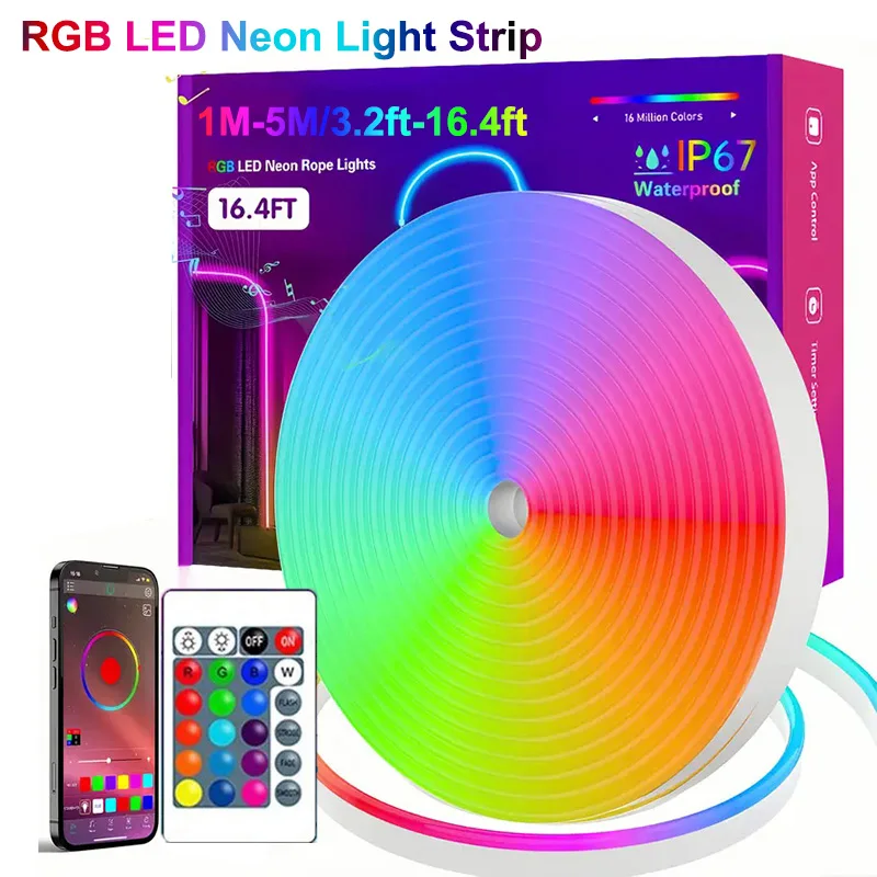 Светодиодные ленты Tuya WIFI 5M 3M 2M 1M Водонепроницаемый светодиодный неоновый свет RGB работает с Alexa 5V USB Fita Светодиодная лампа для украшения дома