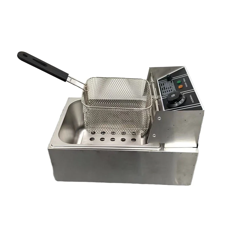 상업용 전기 카운터탑 6L 1탱크 튀김기 (1바구니) 치킨 & 감자튀김 스낵바용 스테인리스 스틸
