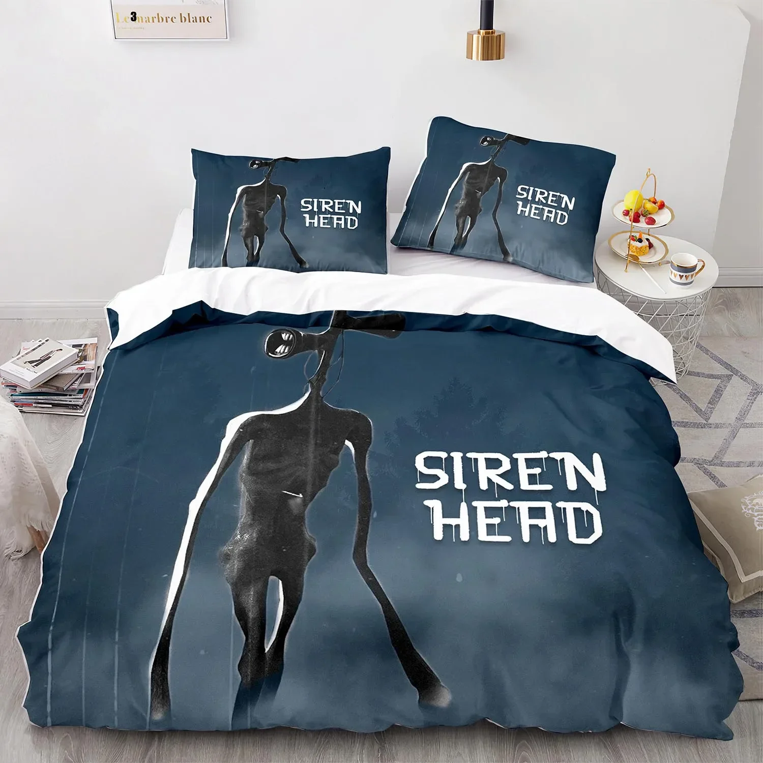 

3PCS Siren Head Bedding Set Printed Duvet Cover Comfortable Breathable Luxury Cotton Quilt Pillowcase Single King Queen Bedding