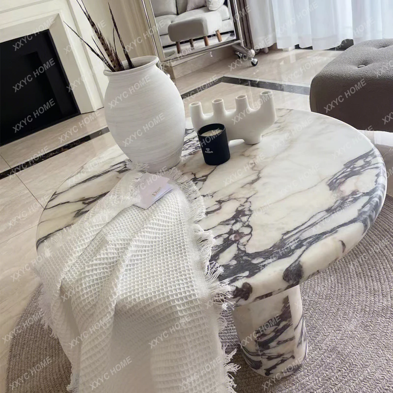 

Журнальный столик для гостиной из натурального мрамора, высококачественный круглый роскошный камень, французский итальянский