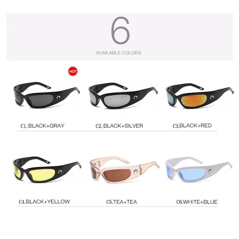جديد القمر مستطيلة النظارات الشمسية للنساء الرجال الرجعية في الهواء الطلق ركوب الدراجات الرياضة الهيب هوب فاسق نظارات شمسية UV400 الاتجاه ظلال