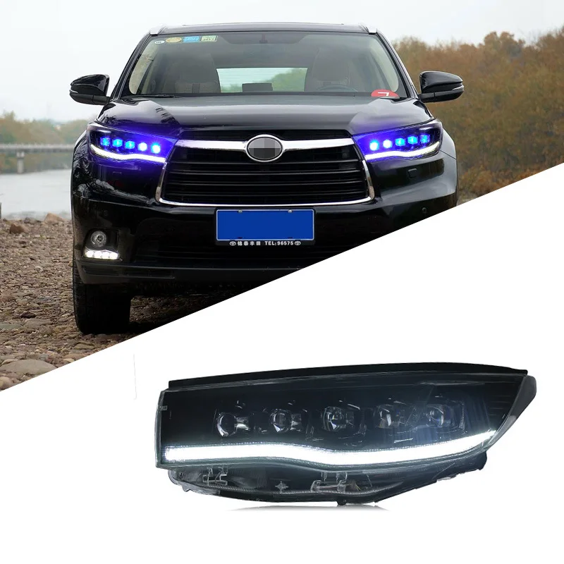 

Suitable for 15-17 New Highlander Headlights Modified LED Racing Daylight Crystal Lens Flowing Water Turn Signal