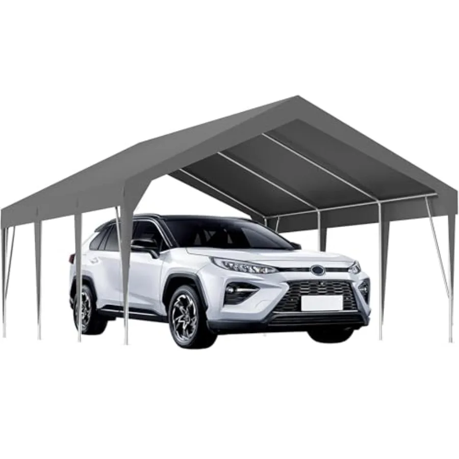 12x20 Feet Heavy Duty Carport with Frame, Upgraded Portable Car Canopy with Adjustable Height 9.3-10 Feet, Waterproof UV-Resist