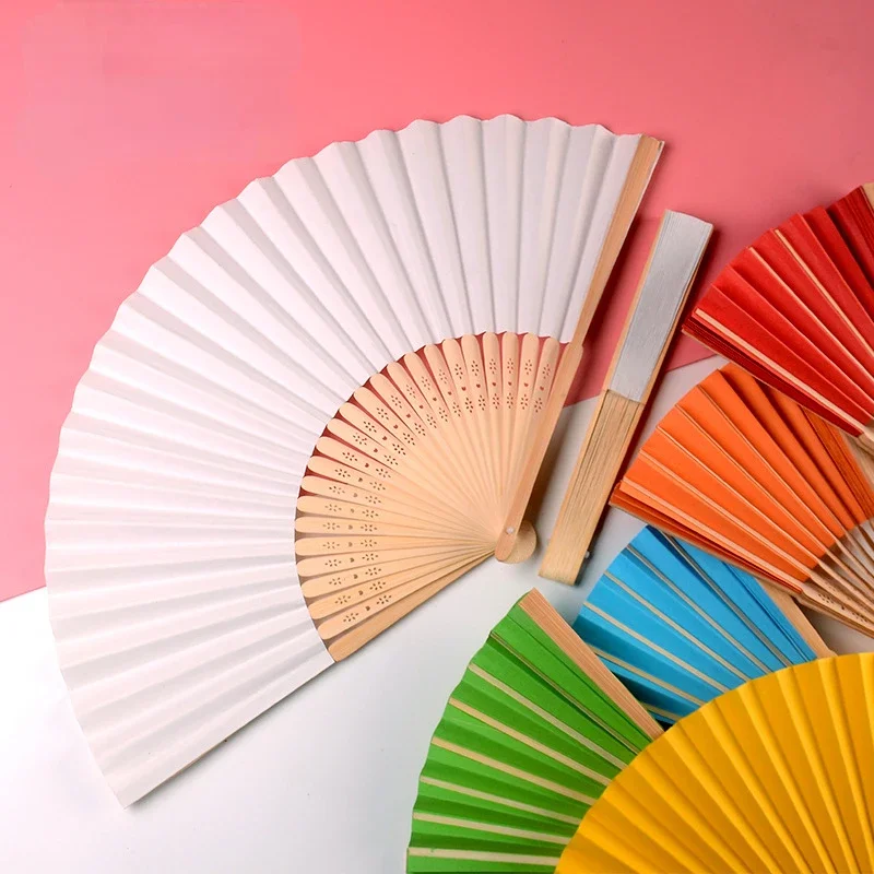 1Pc Simple Pure Color No Pattern Chinese Retro Folding Fan DIY Custom Painting Calligraphy Material Fan Dance Handheld Paper Fan