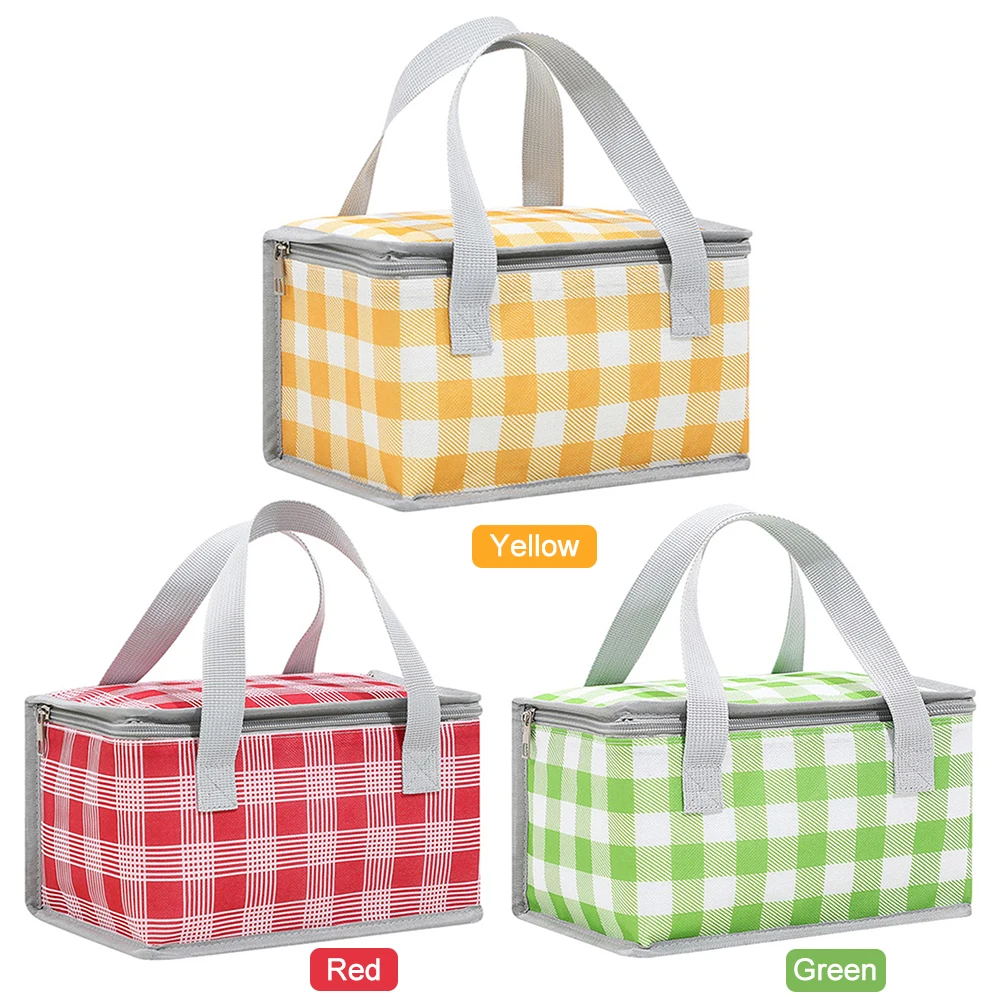 Insulated Picnic Bag Waterproof Thermal Lunch Bag Large Capacity Plaid Lunch Tote Bag Multifunction for Outdoor Beach BBQ